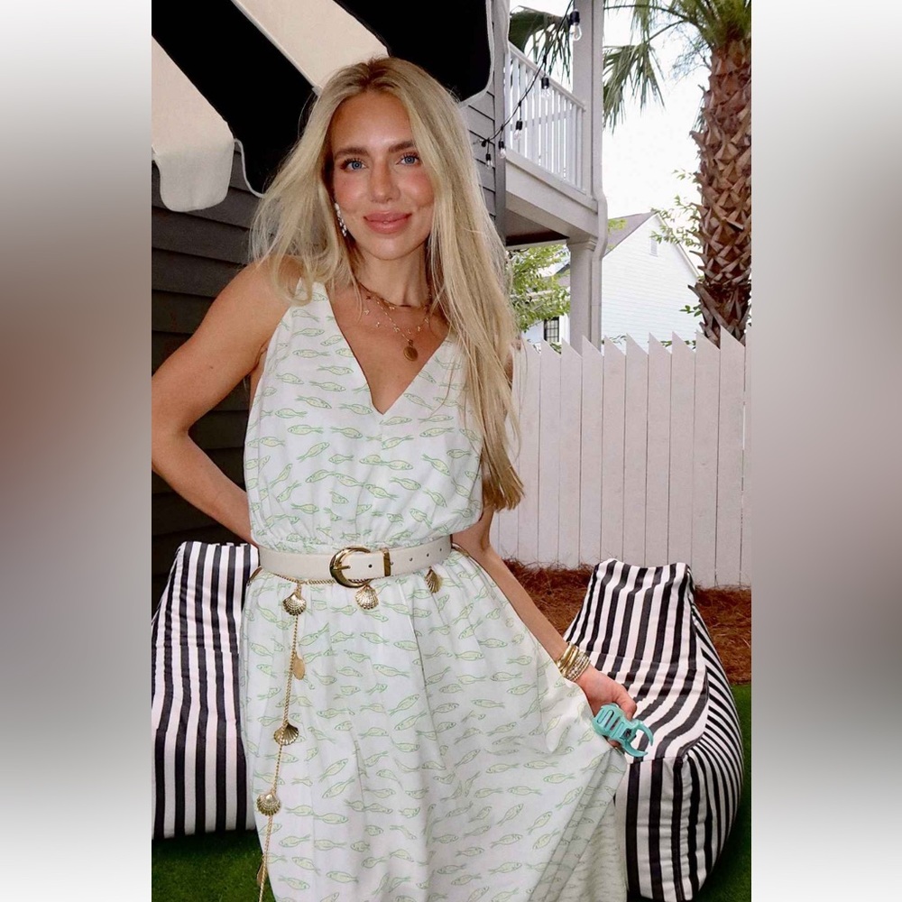 a new day White Maxi Dress with Light Green Fish Print